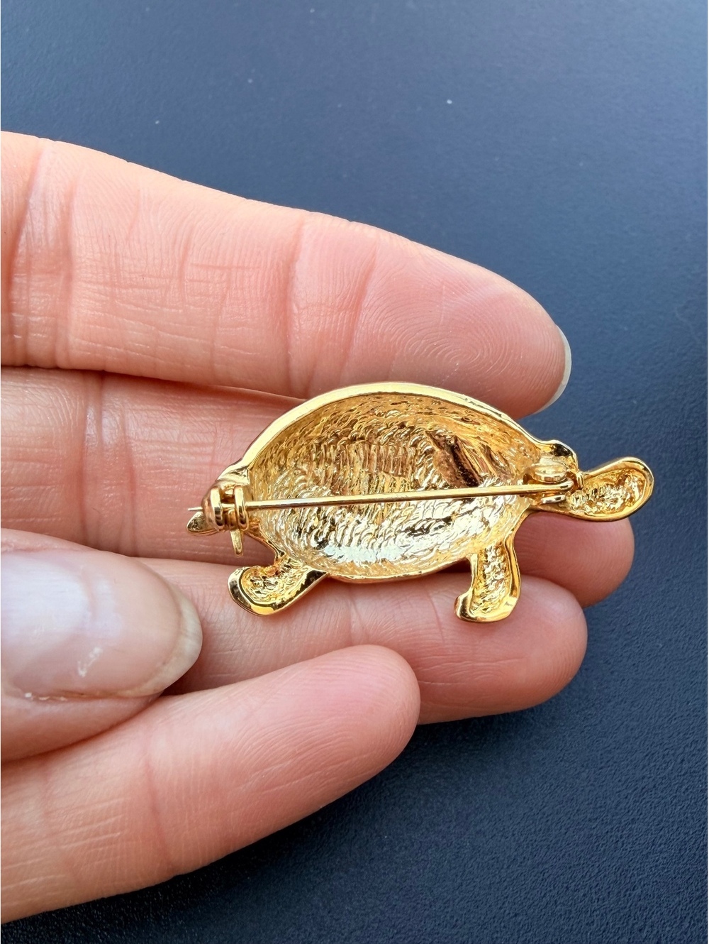 Vintage Sea Turtle Brooch Blue Green Enamel Rhinestone Pin - Picture 4 of 5